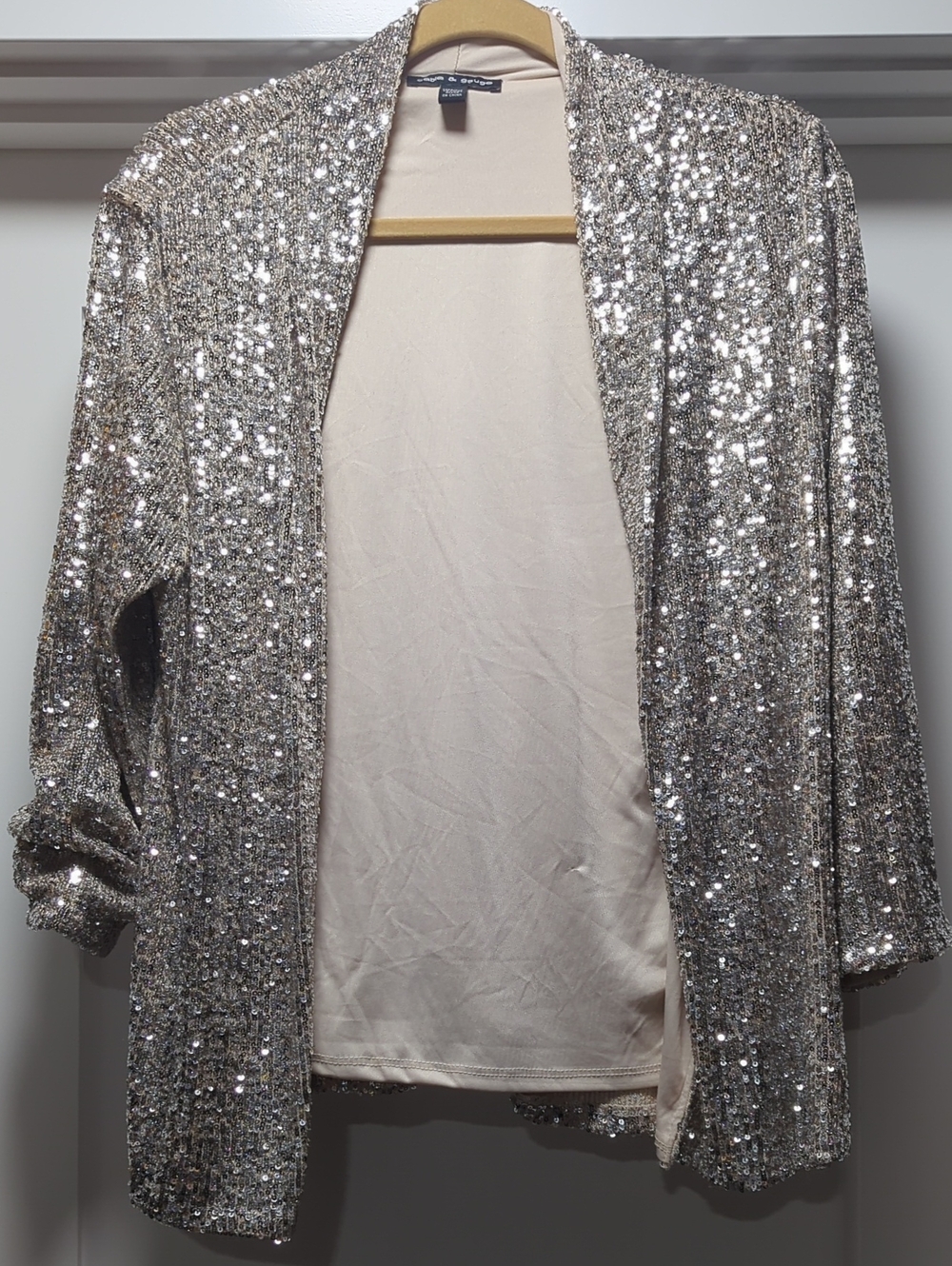 Cable & Gauge Silver Sequin Open-Front Blazer